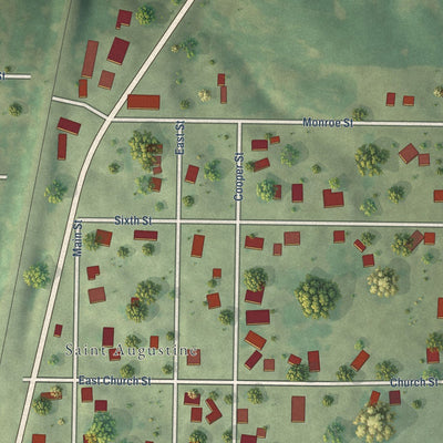 Close-up of the map of St. Augustine, Illinois print showing street and building detail