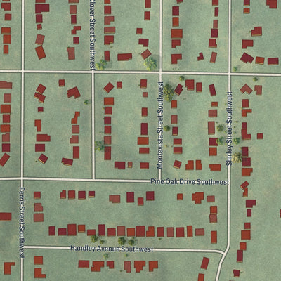 Close-up of the map of Westwood Terrace, Georgia print showing street and building detail