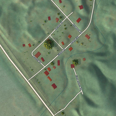 Close-up of the map of Iatan, Missouri print showing street and building detail
