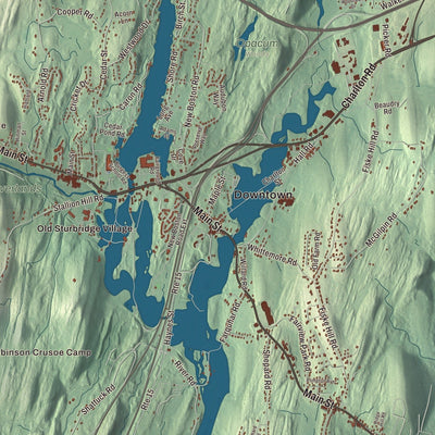 Close-up of the map of Sturbridge, Massachusetts print showing streets and neighborhoods