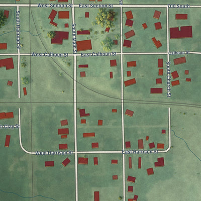 Close-up of the map of Claypool, Indiana print showing street and building detail