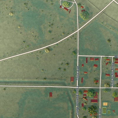 Close-up of the map of Deaver, Wyoming print showing street and building detail