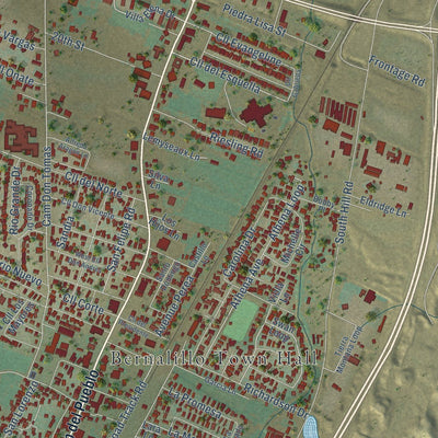 Close-up of the map of Bernalillo, New Mexico print showing street and building detail