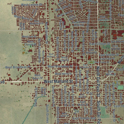 Close-up of the map of Hobbs, New Mexico print showing street and building detail