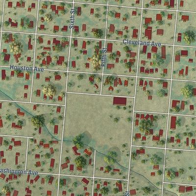 Close-up of the map of Seadrift, Texas print showing street and building detail