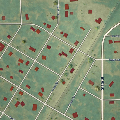 Close-up of the map of Greenway, Arkansas print showing street and building detail