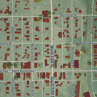 Close-up of the map of Conway Springs, Kansas print showing street and building detail