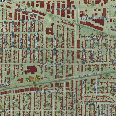Close-up of the map of Villa Park, Illinois print showing street and building detail