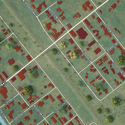 Close-up of the map of Maringouin, Louisiana print showing street and building detail