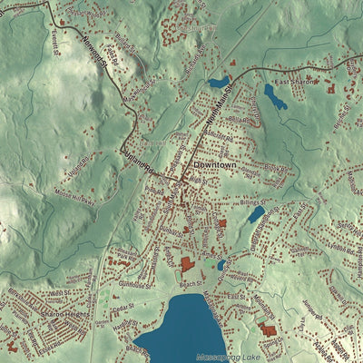 Close-up of the map of Sharon, Massachusetts print showing streets and neighborhoods