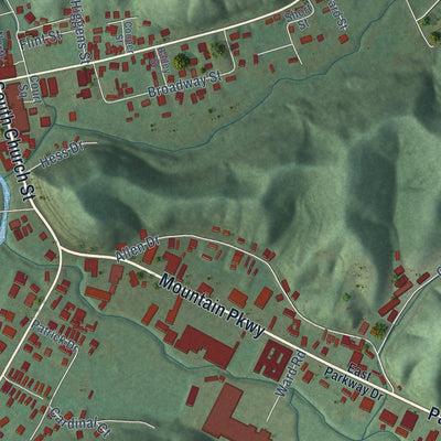 Close-up of the map of Salyersville, Kentucky print showing street and building detail