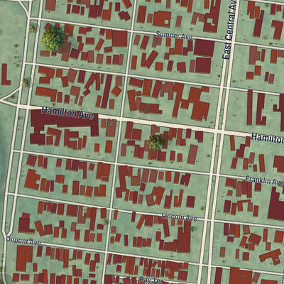 Close-up of the map of Seaside Heights, New Jersey print showing street and building detail