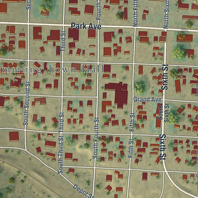 Close-up of the map of Kremmling, Colorado print showing street and building detail