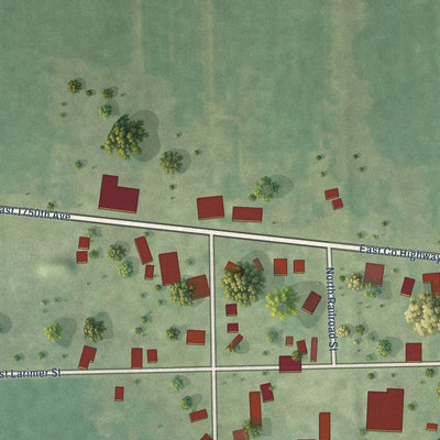 Close-up of the map of Rose Hill, Illinois print showing street and building detail