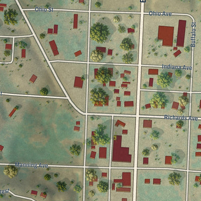 Close-up of the map of Alexander, North Dakota print showing street and building detail