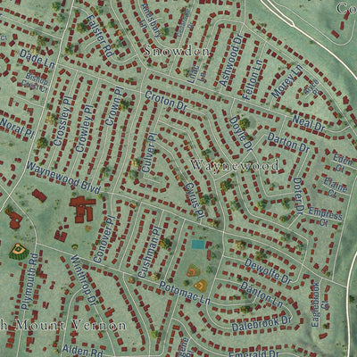 Close-up of the map of Fort Hunt, Virginia print showing street and building detail