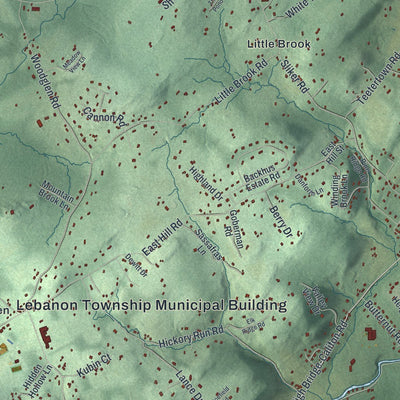 Close-up of the map of Lebanon, Hunterdon County, New Jersey print showing street and building detail