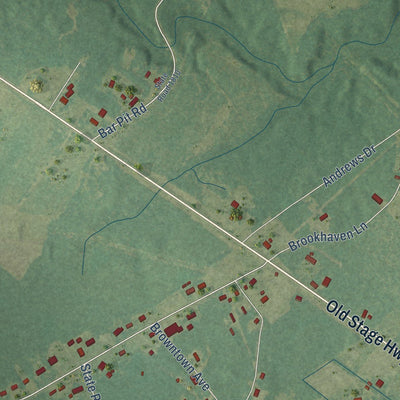 Close-up of the map of Sandyfield, North Carolina print showing street and building detail