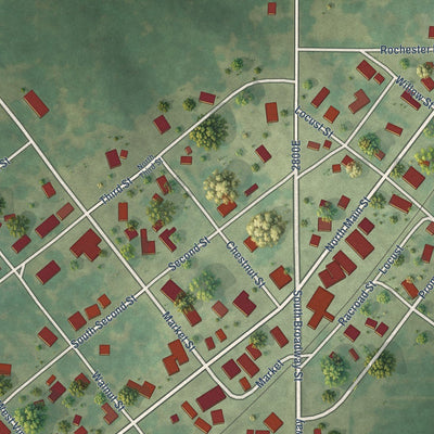 Close-up of the map of Forest City, Illinois print showing street and building detail
