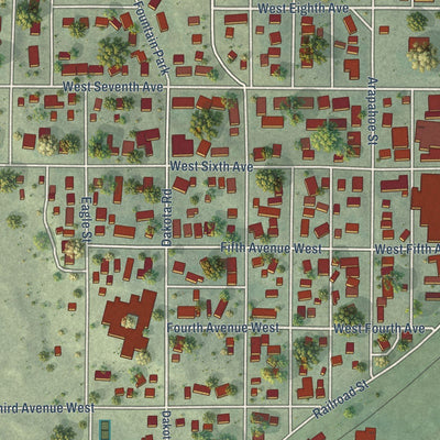 Close-up of the map of Benkelman, Nebraska print showing street and building detail