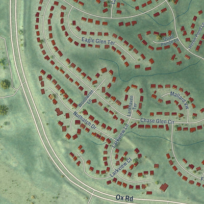 Close-up of the map of Crosspointe, Virginia print showing street and building detail