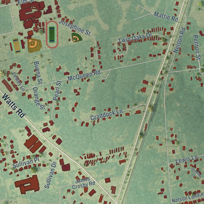 Close-up of the map of Pearl River, Louisiana print showing street and building detail