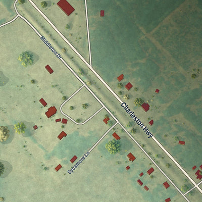 Close-up of the map of Windsor, South Carolina print showing street and building detail