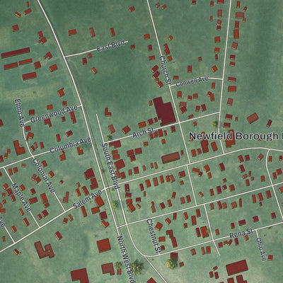 Close-up of the map of Newfield, New Jersey print showing street and building detail