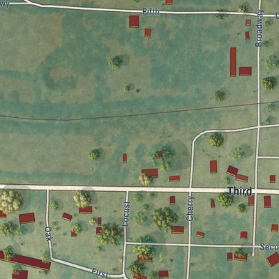 Close-up of the map of Casa, Arkansas print showing street and building detail