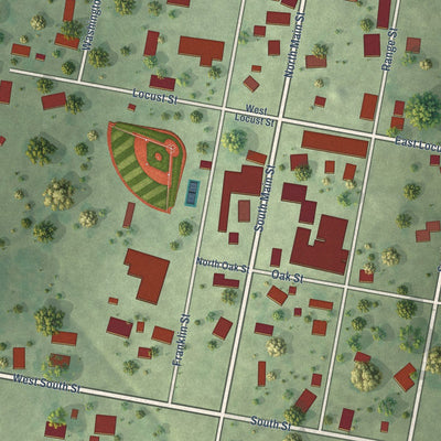 Close-up of the map of Ste. Marie, Illinois print showing street and building detail