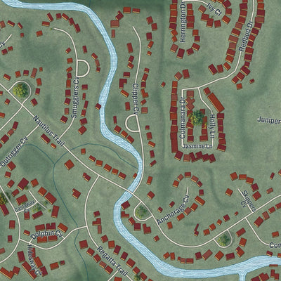 Close-up of the map of Reminderville, Ohio print showing street and building detail