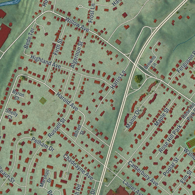 Close-up of the map of Firthcliffe, New York print showing street and building detail