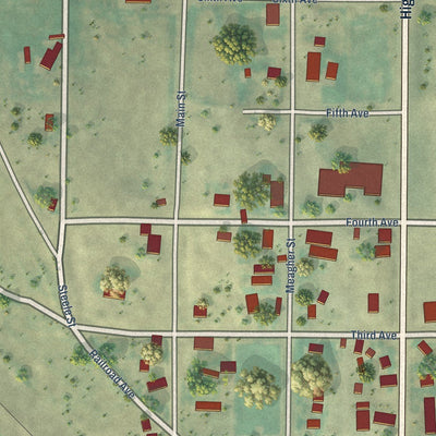 Close-up of the map of Judith Gap, Montana print showing street and building detail