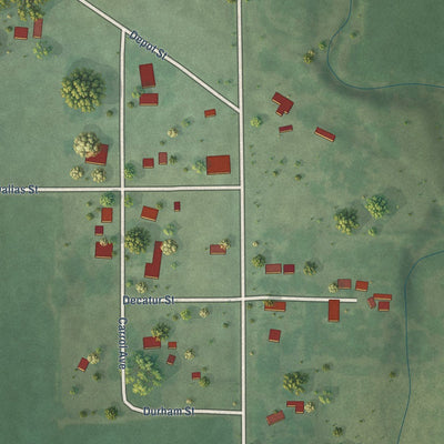 Close-up of the map of Cushing, Nebraska print showing street and building detail