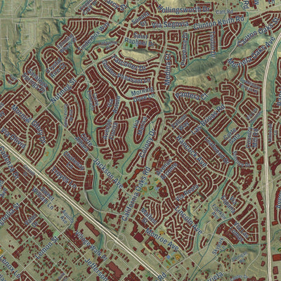 Close-up of the map of Murrieta, California print showing street and building detail