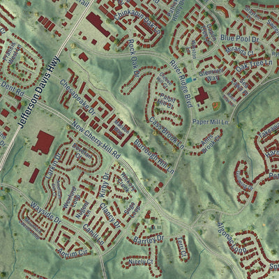 Close-up of the map of Cherry Hill, Virginia print showing street and building detail