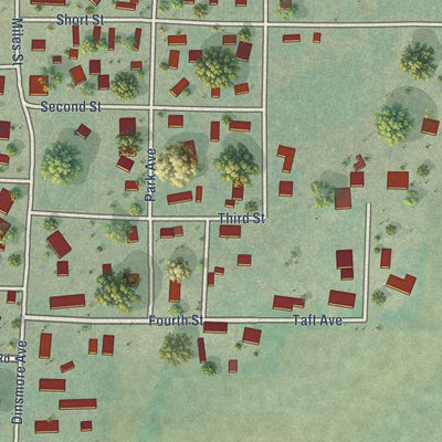 Close-up of the map of Clyde Park, Montana print showing street and building detail