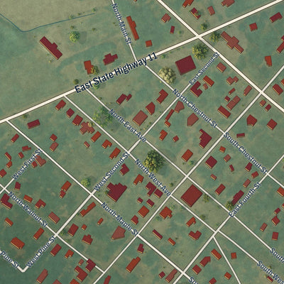 Close-up of the map of Oak City, North Carolina print showing street and building detail