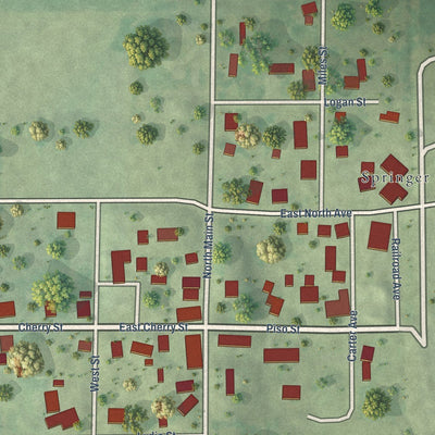 Close-up of the map of Springerton, Illinois print showing street and building detail