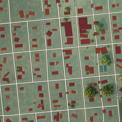 Close-up of the map of Lewis, Kansas print showing street and building detail