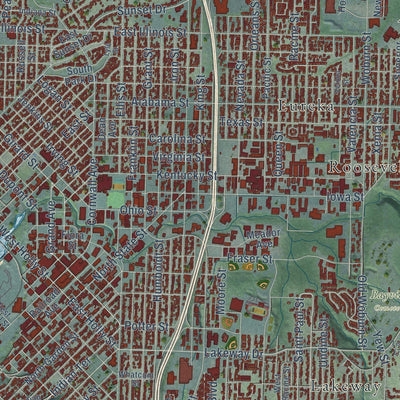 Close-up of the map of Bellingham, Washington print showing street and building detail