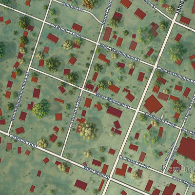 Close-up of the map of Remington, Virginia print showing street and building detail