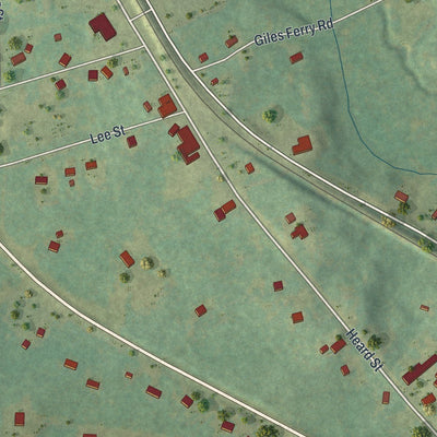Close-up of the map of Flovilla, Georgia print showing street and building detail
