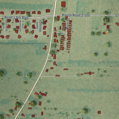 Close-up of the map of Cankton, Louisiana print showing street and building detail