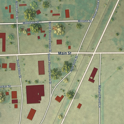 Close-up of the map of Waldenburg, Arkansas print showing street and building detail