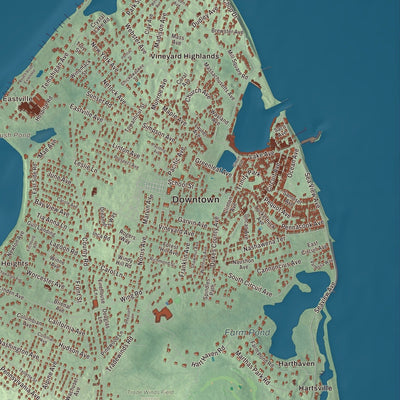 Close-up of the map of Oak Bluffs, Massachusetts print showing streets and neighborhoods