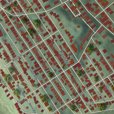 Close-up of the map of Charleroi, Pennsylvania print showing street and building detail