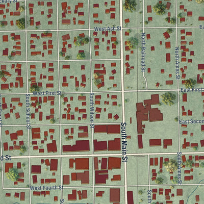 Close-up of the map of Wilber, Nebraska print showing street and building detail