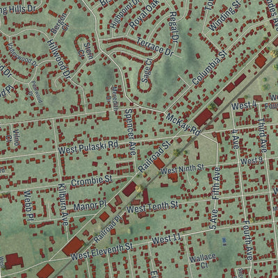 Close-up of the map of Huntington Station, New York print showing street and building detail