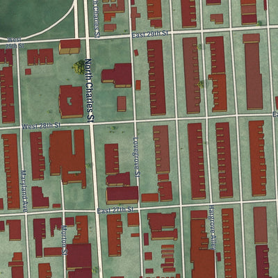 Close-up of the map of Charles Village, Maryland print showing street and building detail